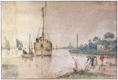 Barka z sianem, c1625-c1634 autorstwa Hendrick Avercamp
