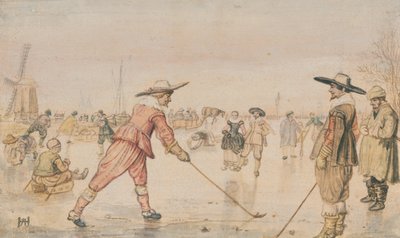 Zimowa scena z dwoma dżentelmenami grającymi w Colfa autorstwa Hendrick Avercamp