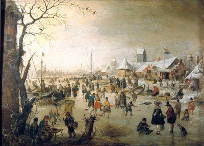 Holenderski: Zimowy krajobraz z łyżwiarzami Scena na lodzie autorstwa Hendrick Avercamp