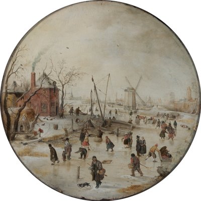 Zamarznięta rzeka z łyżwiarzami autorstwa Hendrick Avercamp