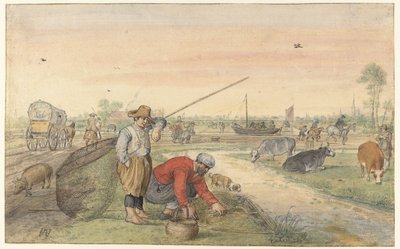 Krajobraz z dwoma rybakami węgorza przy rowie autorstwa Hendrick Avercamp