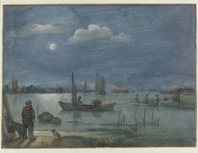 Księżycowy krajobraz rzeki z rybakami autorstwa Hendrick Avercamp
