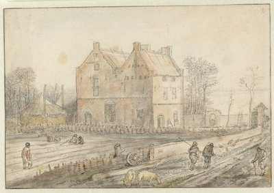 Widok wiejskiego domu z siewcami na polu autorstwa Hendrick Avercamp