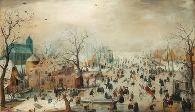 Pejzaż zimowy z łyżwiarzami. Około 1608 r. autorstwa Hendrick Avercamp