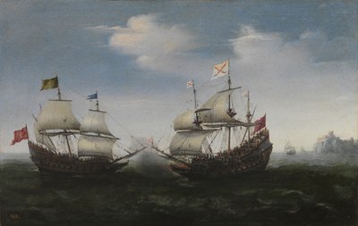 Walka morska o skalisty brzeg, 1627 autorstwa Hendrick Cornelisz. Vroom