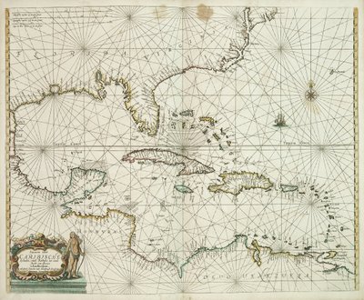 Pascaerte van de Caribische eylanden, van de Barbados tot aende Bocht van Mexico autorstwa Hendrick Doncker