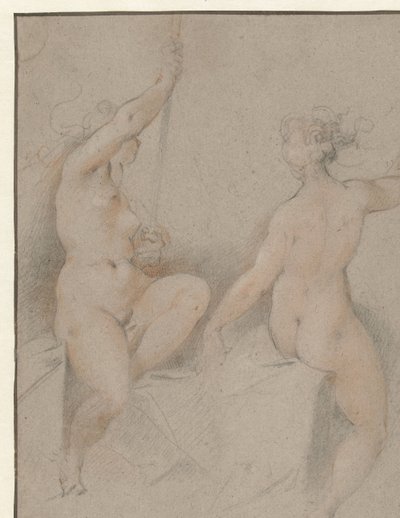 Dwie siedzące kobiece akty autorstwa Hendrick Goltzius (follower of)