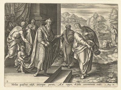 Eliasz rozmawia po raz drugi z królem Achabem Historia Eliasza (tytuł serii) autorstwa Hendrick Goltzius (rejected attribution)
