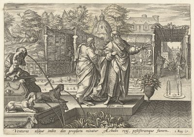 Eliasz przepowiada suszę królowi Achabowi Historia Eliasza (tytuł serii) autorstwa Hendrick Goltzius (rejected attribution)