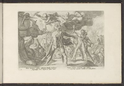 Atak Gigantów na Świat Bogów Metamorfozy Owidiusza (tytuł serii) Odtworzenia P. Ovidiusa Naso (tytuł serii) autorstwa Hendrick Goltzius (workshop of)