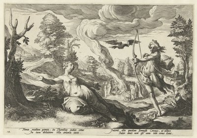 Apollo doodt Coronis Metamorfosen Owidiusza (tytuł serii) autorstwa Hendrick Goltzius (workshop of)
