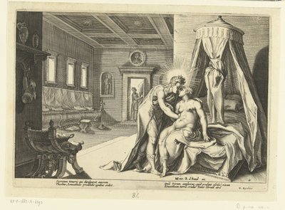 Apollo uwodzi Leucotheę Metamorfozy Owidiusza (tytuł serii) autorstwa Hendrick Goltzius (workshop of)