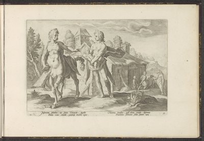 Apollo powierza Asklepiosa Chiron Metamorfozy Owidiusza (tytuł serii) Odtworzenia P. Ovidiusa Naso (tytuł serii) autorstwa Hendrick Goltzius (workshop of)