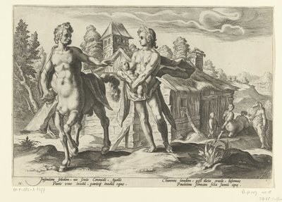 Apollo powierza Asklepiosa Chiron Metamorfozy Owidiusza (tytuł serii) autorstwa Hendrick Goltzius (workshop of)