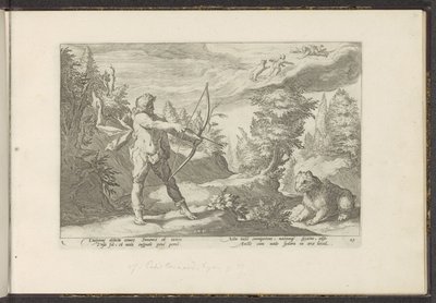 Arcas celuje strzałą w Callisto Metamorfozy Owidiusza (tytuł serii) Odtworzenia P. Ovidiusa Naso (tytuł serii) autorstwa Hendrick Goltzius (workshop of)