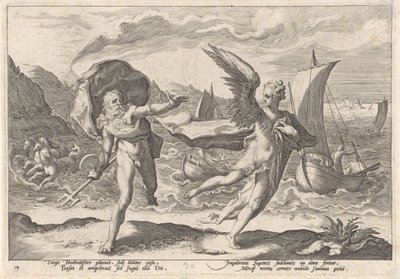Coronis zamienia się w wronę Metamorfozy Owidiusza (tytuł serii) autorstwa Hendrick Goltzius (workshop of)