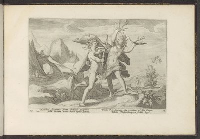 Daphne zamienia się w drzewo laurowe Metamorfozy Owidiusza (tytuł serii) Odtworzenia P. Ovidiusa Naso (tytuł serii) autorstwa Hendrick Goltzius (workshop of)