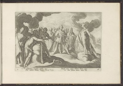 Bogowie proszą boga słońca, aby ponownie pojechał jego rydwanem Metamorfozy Owidiusza (tytuł serii) Odtworzenia P. Ovidiusa Naso (tytuł serii) autorstwa Hendrick Goltzius (workshop of)