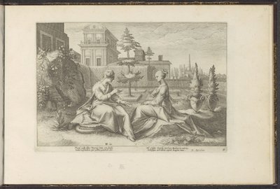 Juno zbliża się do Semele w przebraniu Beroe Metamorfozy Owidiusza (tytuł serii) Odtworzenia P. Ovidiusa Naso (tytuł serii) autorstwa Hendrick Goltzius (workshop of)