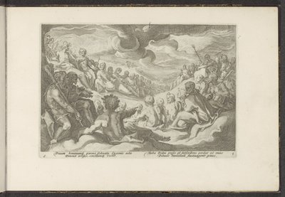Jowisz przywołuje bogów olimpijskich Metamorfozy Owidiusza (tytuł serii) Odtworzenia P. Ovidiusa Naso (tytuł serii) autorstwa Hendrick Goltzius (workshop of)