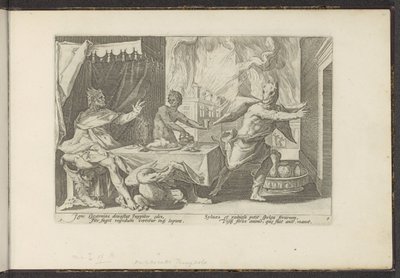 Likaon zamienia się w wilka Metamorfozy Owidiusza (tytuł serii) Odtworzenia P. Ovidiusa Naso (tytuł serii) autorstwa Hendrick Goltzius (workshop of)