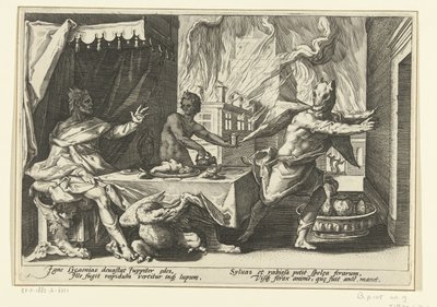 Likaon zamienia się w wilka Metamorfozy Owidiusza (tytuł serii) autorstwa Hendrick Goltzius (workshop of)