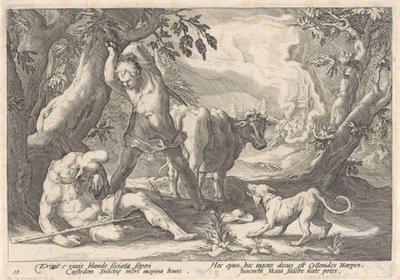 Merkury zabija Argusa Metamorfozy Owidiusza (tytuł serii) autorstwa Hendrick Goltzius (workshop of)