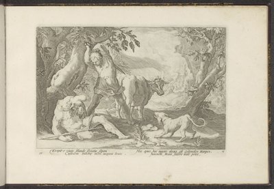 Mercurius doodt Argus Metamorfozy Owidiusza (tytuł serii) Herescheppingen van P. Ovidius Naso (tytuł serii) autorstwa Hendrick Goltzius (workshop of)