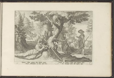 Merkury w Battusie Metamorfosen Owidiusza (tytuł serii) Herscheppingen van P. Ovidius Naso (tytuł serii) autorstwa Hendrick Goltzius (workshop of)