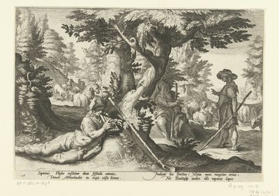 Merkury w Battusie Metamorfosen Owidiusza (tytuł serii) autorstwa Hendrick Goltzius (workshop of)