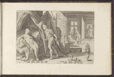Mercurius w aparacie Herses Metamorfozy Owidiusza (tytuł serii) Herescheppingen van P. Ovidius Naso (tytuł serii) autorstwa Hendrick Goltzius (workshop of)