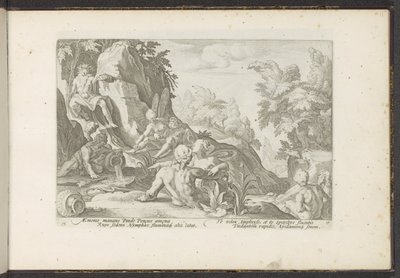 Peneus odwiedzany przez innych bogów rzecznych Metamorfozy Owidiusza (tytuł serii) Odtworzenia P. Ovidiusa Naso (tytuł serii) autorstwa Hendrick Goltzius (workshop of)