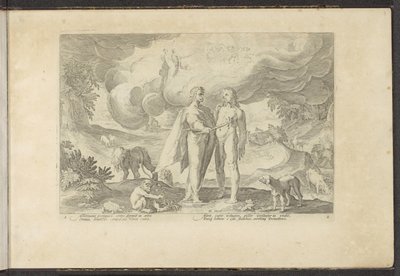 Prometeusz daje człowiekowi ogień Metamorfozy Owidiusza (tytuł serii) Odtworzenia P. Ovidiusa Naso (tytuł serii) autorstwa Hendrick Goltzius (workshop of)