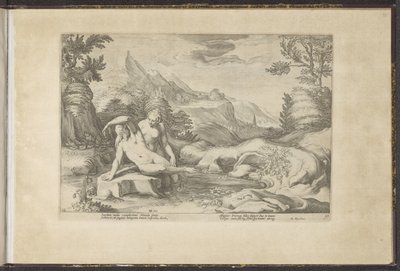 Salmacis i Hermafrodyt Metamorfosen Owidiusza (tytuł serii) Herscheppingen van P. Ovidius Naso (tytuł serii) autorstwa Hendrick Goltzius (workshop of)