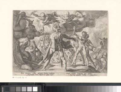 Bitwa między bogami a gigantami Metamorfozy Owidiusza (tytuł serii) autorstwa Hendrick Goltzius (workshop of)