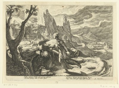 Thisbe ucieka przed lwem Metamorfozy Owidiusza (tytuł serii) autorstwa Hendrick Goltzius (workshop of)