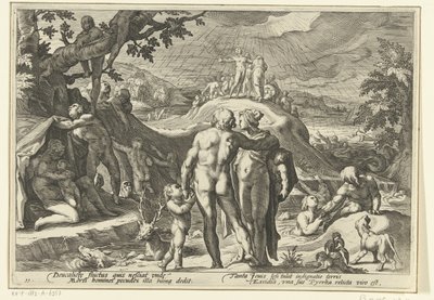 Powódź Deukalionu Metamorfozy Owidiusza (tytuł serii) autorstwa Hendrick Goltzius (workshop of)