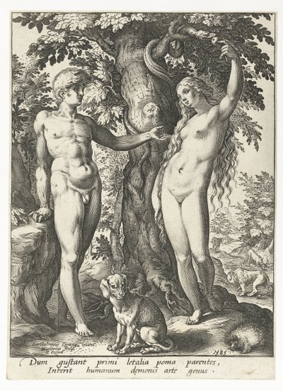 Adam i Ewa i wąż autorstwa Hendrick Goltzius