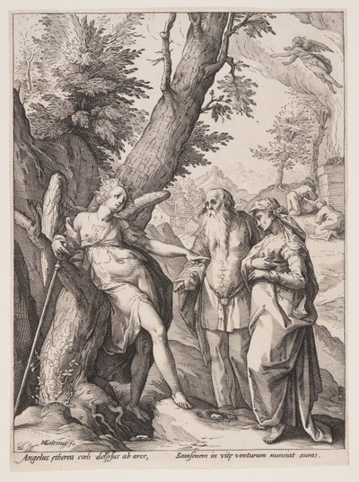 Anioł z Manachem i jego żoną autorstwa Hendrick Goltzius