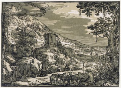 Arkadyjski krajobraz z pasterzem autorstwa Hendrick Goltzius