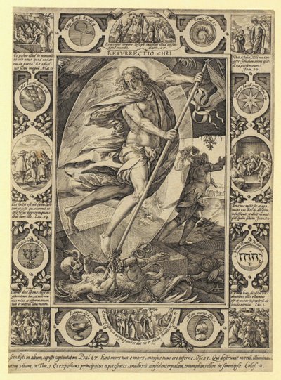 Zmartwychwstanie Chrystusa, arkusz 7 z serii „Życie Chrystusa” autorstwa Hendrick Goltzius