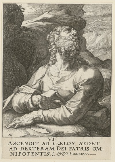 Bartholomäus, arkusz 6 z cyklu „Chrystus, dwunastu apostołów i Paweł” autorstwa Hendrick Goltzius