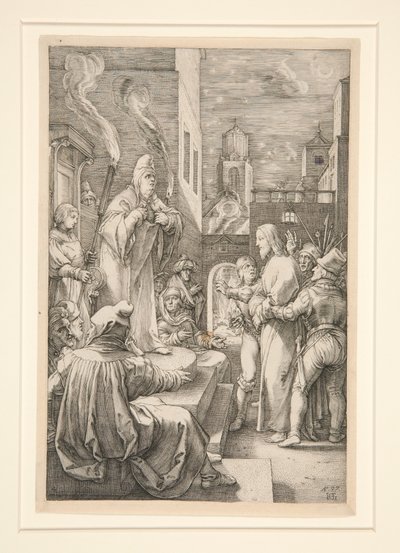 Chrystus przed Kajfaszem, tablica 4 z serii Męka Chrystusa autorstwa Hendrick Goltzius