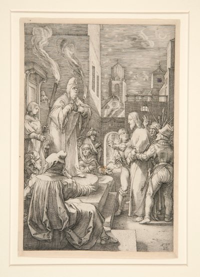 Chrystus przed Kajfaszem, z Męki Pańskiej, nr 4 z serii 12 rycin autorstwa Hendrick Goltzius