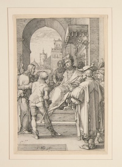 Chrystus przed Piłatem, z Męki Pańskiej, nr 5 z serii 12 rycin autorstwa Hendrick Goltzius
