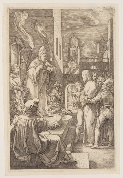 Chrystus przed Kajfaszem, z filmu Pasja autorstwa Hendrick Goltzius