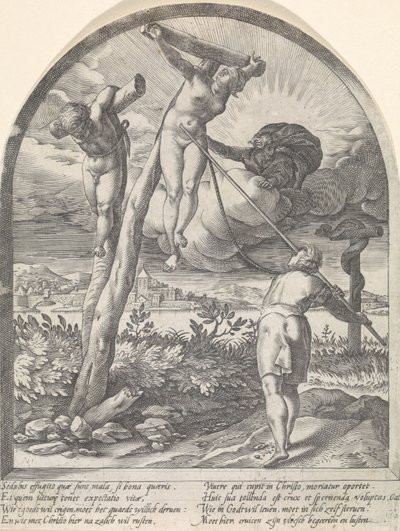 Człowiek musi zabić swoje pragnienia Duchowe polowania (tytuł serii) autorstwa Hendrick Goltzius