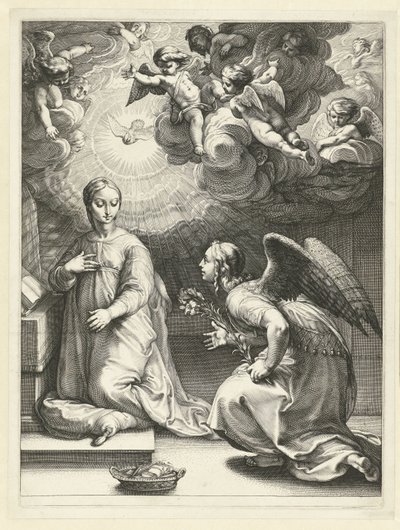 Zwiastowanie Wczesne życie Maryi (tytuł serii) Arcydzieła (tytuł serii) autorstwa Hendrick Goltzius