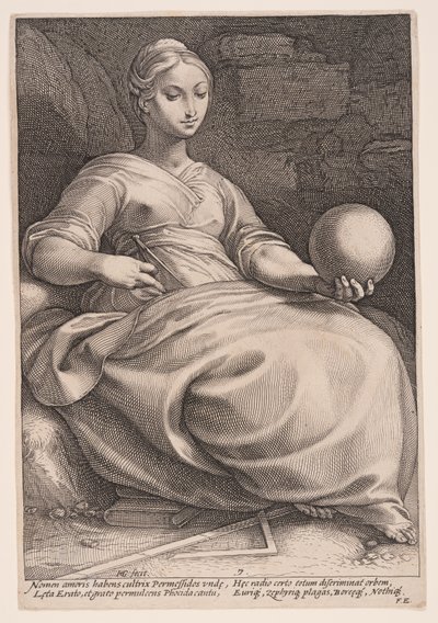 Erato, muza poezji lirycznej, z Dziewięciu muz autorstwa Hendrick Goltzius