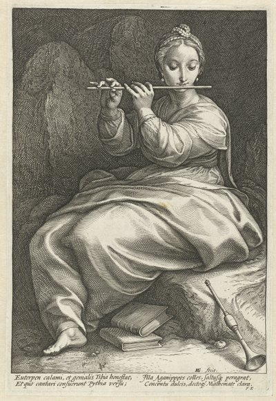 Euterpe Dziewięć Muz (tytuł serii) autorstwa Hendrick Goltzius